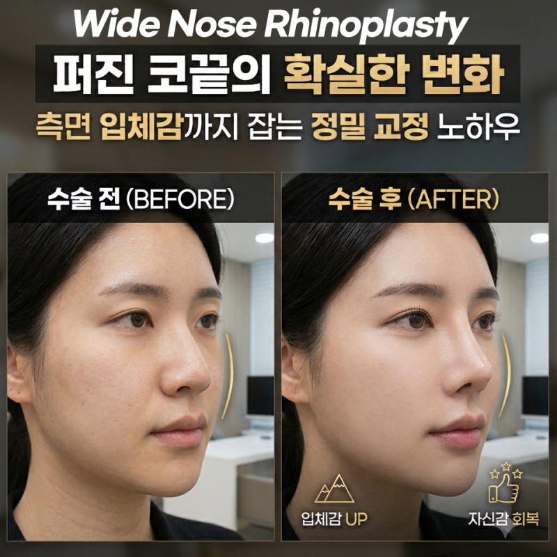 퍼진코수술 전후 입체감 비교와 코원성형외과 중안면부 개선 노하우